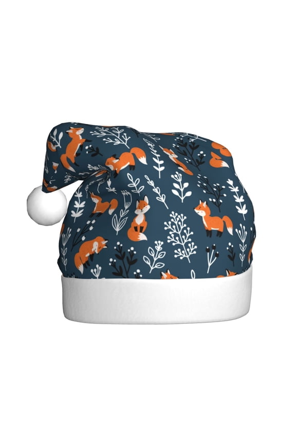 cute fall fox Pattern Santa Hat Christmas Hats for Adults, Holiday Unisex Velvet Comfort Xmas Hat for Women Men