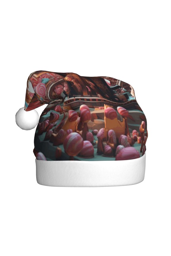 fairy-tale-world-with-delicious-candy Pattern Santa Hat Christmas Hats for Adults, Holiday Unisex Velvet Comfort Xmas Hat for Women Men