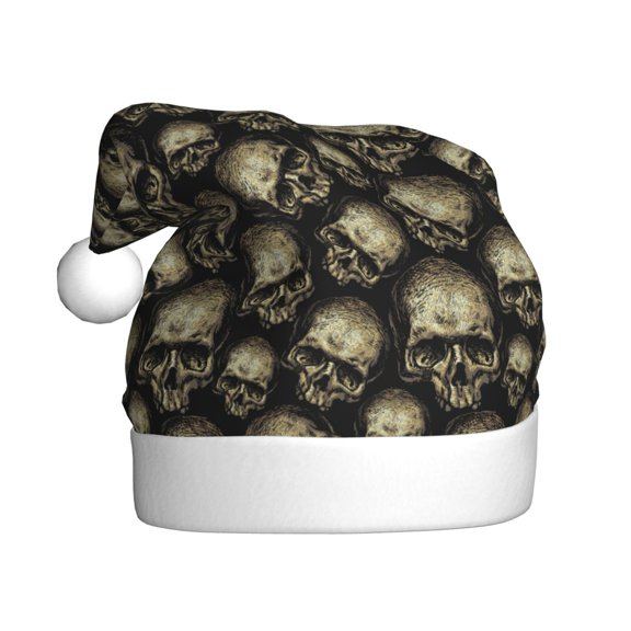 Kowoue funny Retro Skull Pattern Santa Hat Christmas Hats for Adults, Holiday Unisex Velvet Comfort Xmas Hat for Women Men
