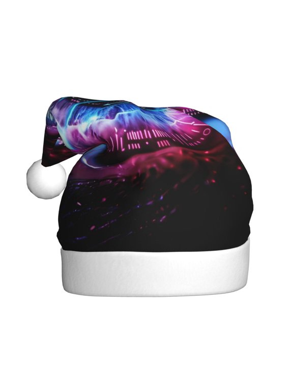 v Pattern Santa Hat Christmas Hats for Adults, Holiday Unisex Velvet Comfort Xmas Hat for Women Men