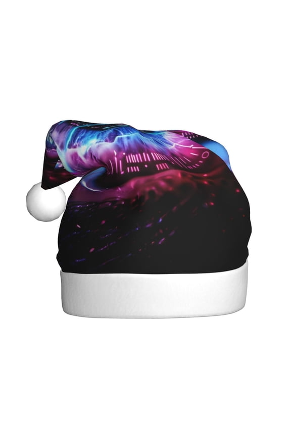 v Pattern Santa Hat Christmas Hats for Adults, Holiday Unisex Velvet Comfort Xmas Hat for Women Men