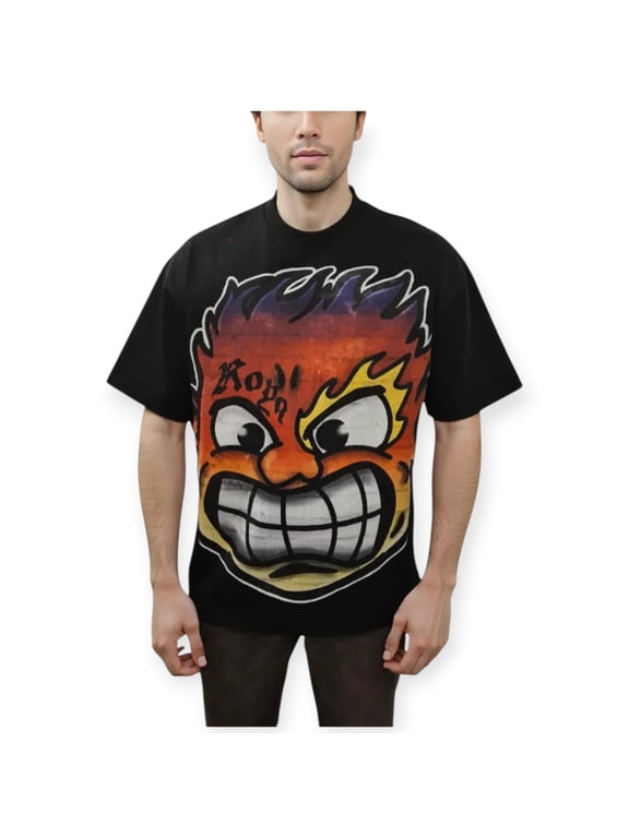 Men Flame Face Boxy Two Face Tee (Black)