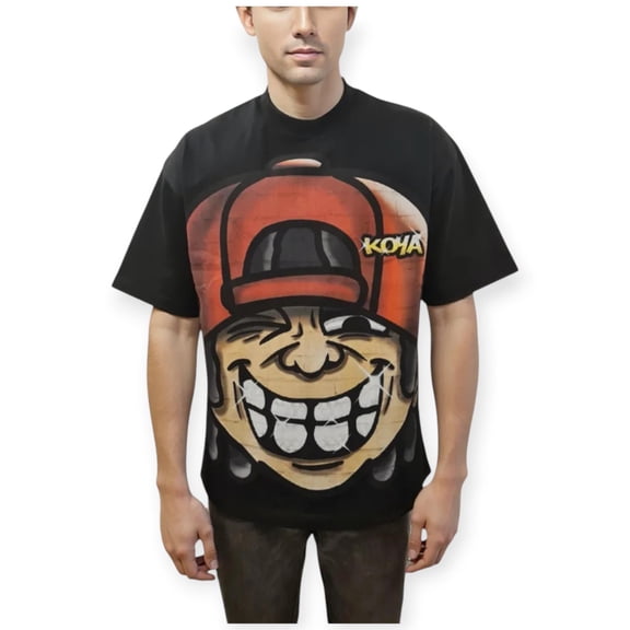 Koya Streetwear Men Grillz Cap Snapback Grin Boxy Two Face Tee (Black)
