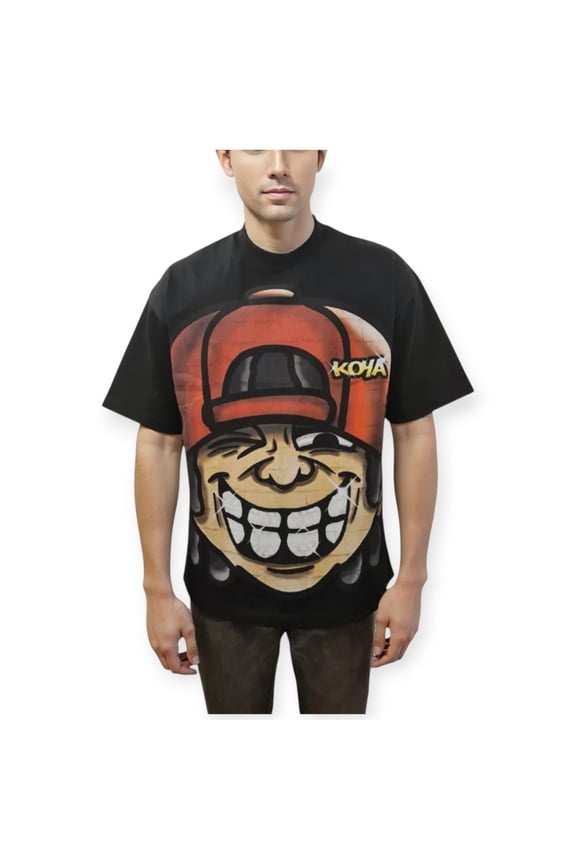 Men Grillz Cap Snapback Grin Boxy Two Face Tee (Black)