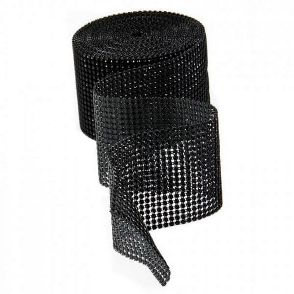 Koyal Diamond Rhinestone Ribbon Wrap Roll, 10-Yard, Black/Black