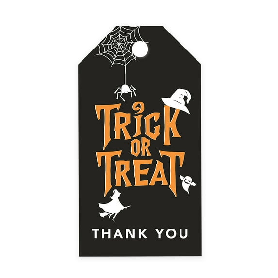 Koyal Wholesale 100-Pk Black Trick or Treat Halloween Gift Tags With String, Favor Tags Halloween Decorations