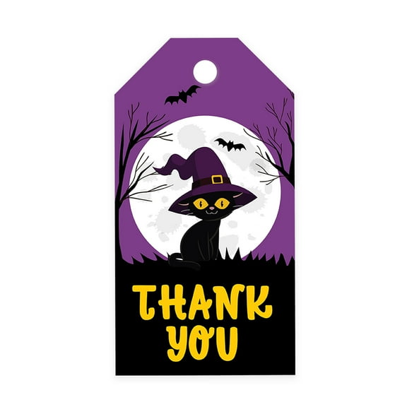 Koyal Wholesale 100-Pk Cute Blk Cat Halloween Gift Tags With String, Favor Bag Tags Halloween Decorations 2 x 3.75 inch