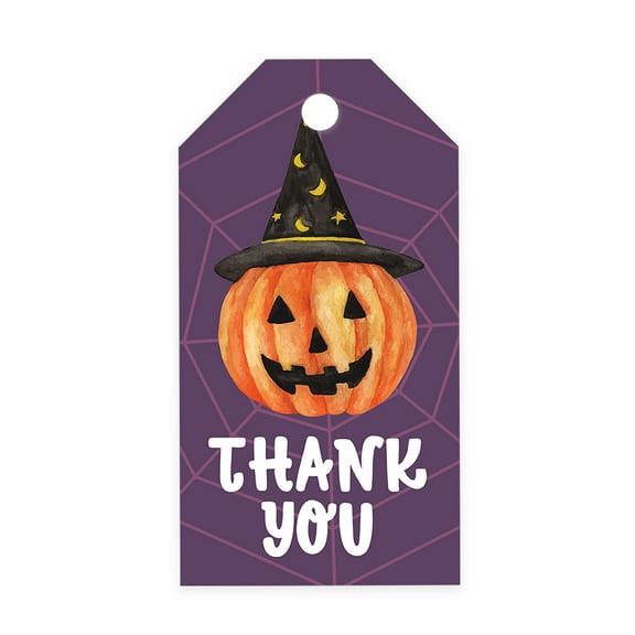 Koyal Wholesale 100-Pk Cute Pumpkin Hat Halloween Gift Tags With String, Favor Bag Tags Halloween Decorations