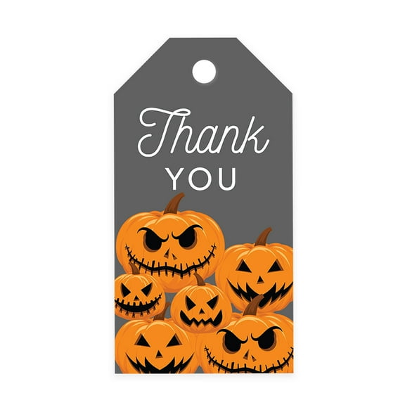 Koyal Wholesale 100-Pk Scary Pumpkins Halloween Gift Tags With String, Favor Bag Tags Halloween Decorations
