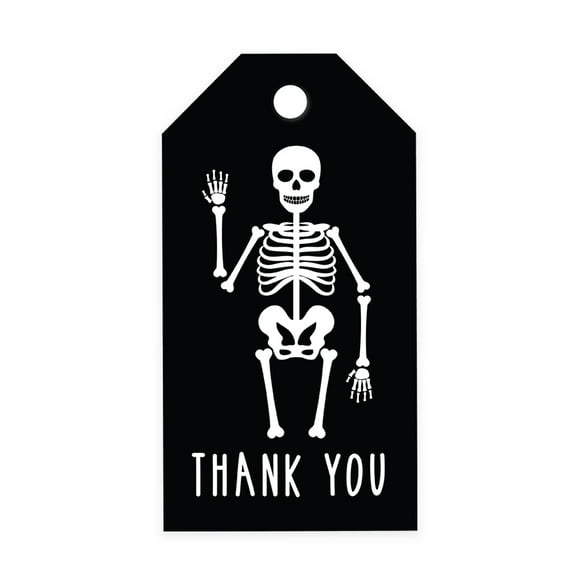 Koyal Wholesale 100-Pk Skeleton Halloween Gift Tags With String, Favor Bag Tags Halloween Decorations 2 x 3.75 inch