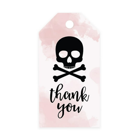 Koyal Wholesale 100-Pk Skull Halloween Gift Tags With String, Favor Bag Tags Halloween Decorations 2 x 3.75 inch