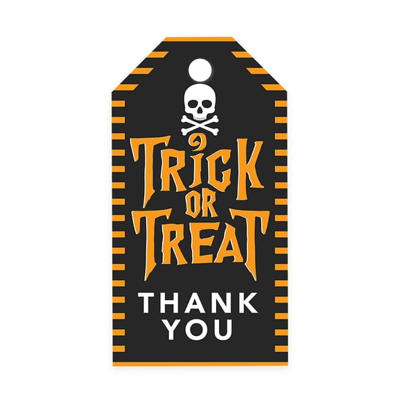Koyal Wholesale 100-Pk Trick or Treat Skull Halloween Gift Tags With String, Favor Bag Tags Halloween Decorations