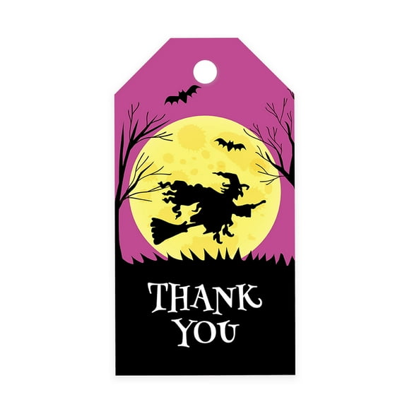 Koyal Wholesale 100-Pk Witch Full Moon Halloween Gift Tags With String, Favor Bag Tags Halloween Decorations