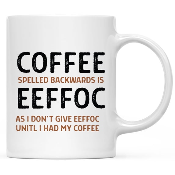 Koyal Wholesale 11oz Ceramic Funny Coffee Mug - Eeffoc Is Coffee Spelled Backwards Funny Coffee Mugs for Gift, 1-Pack