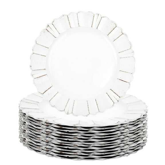 Koyal Wholesale 13" Scallop Charger Plates, Antique Finish, Acrylic Plastic Charger Plates, Table Setting, Tabletop, Tablescape for Wedding, Holidays, Events, Home Decor 4, Brown