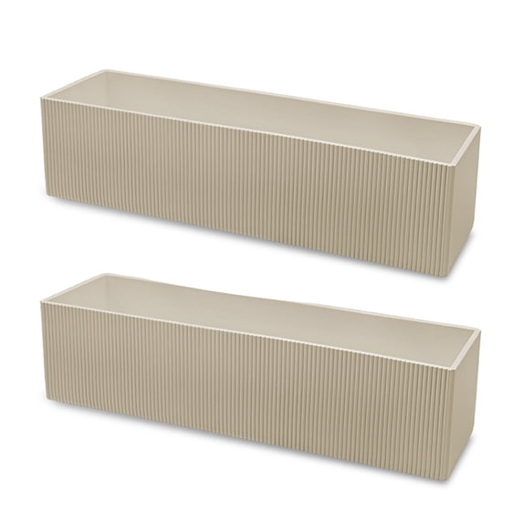 Koyal Wholesale 16"L x 4"H Desert Tan Ribbed Rectangle Vases, Pack 2, Rectangular Vase, Fluted Vase, Pleated Vase