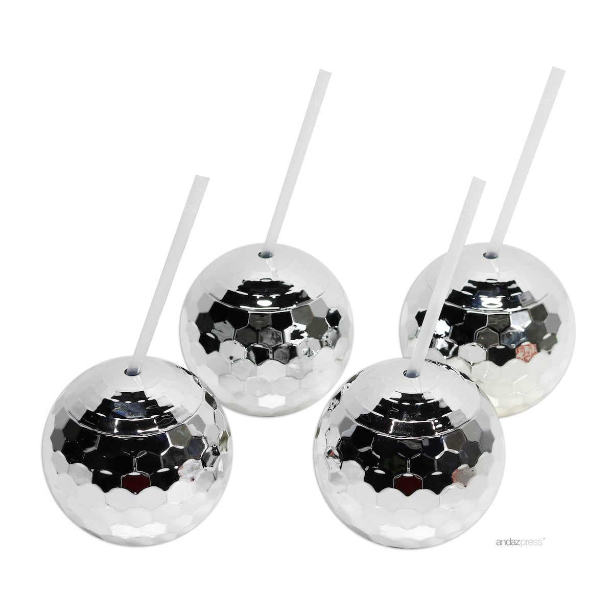 ANDAZ PRESS Koyal Wholesale 1970s Silver Disco Ball Drink Tumbler with Straw For New Year's Eve 2018 2019 2020 Cups