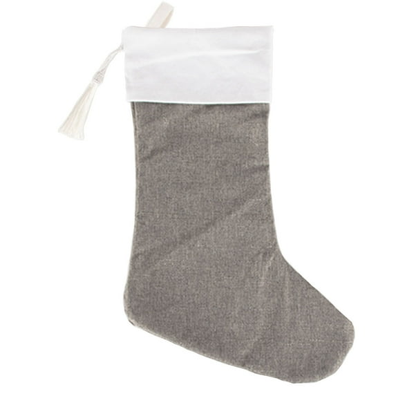 Koyal Wholesale 1Pcs Linen Christmas Stocking with Tassel DIY Gray Stocking