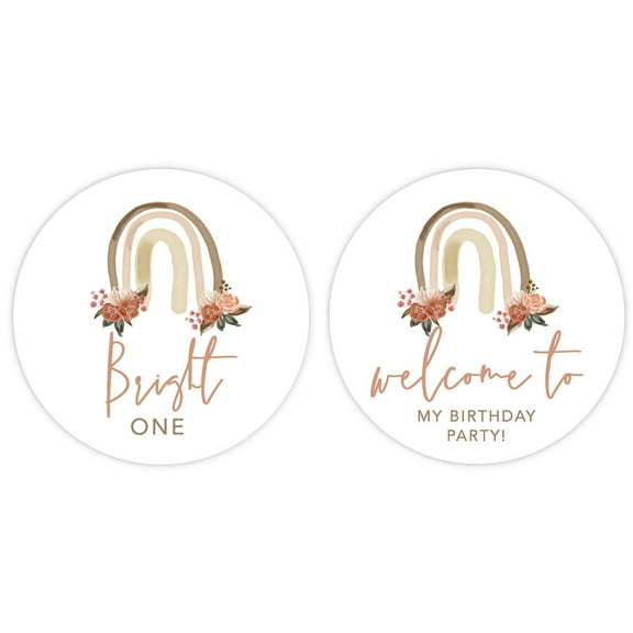 Koyal Wholesale 2" Birthday Boho Rainbow Round Cupcake Toppers DIY, Bright One Boho Theme for Kids, 20-Pk