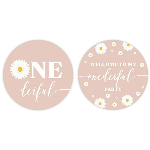 Koyal Wholesale 2" Birthday Daisy Onederful Round Cupcake Toppers DIY, Cake Topper Party Décor for Kids, 20-Pk