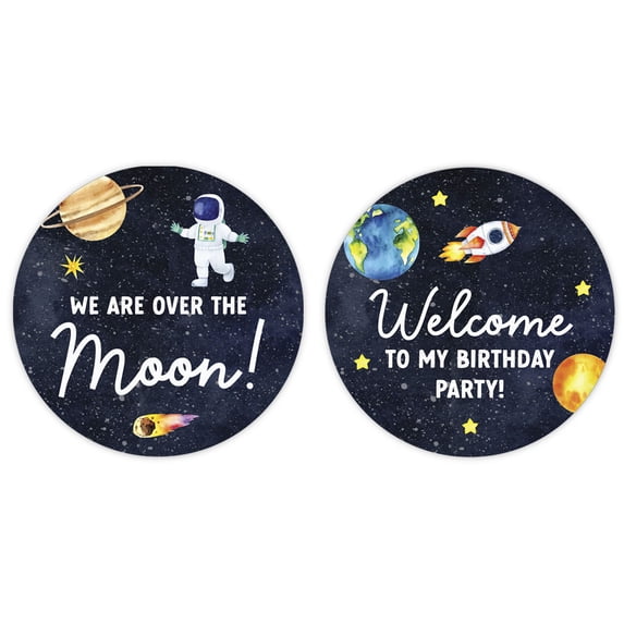 Koyal Wholesale 2" Birthday Outer Space Cupcake Toppers DIY, Rocket Galaxy Astronaut Theme for Kids Party Decor, 20-Pk