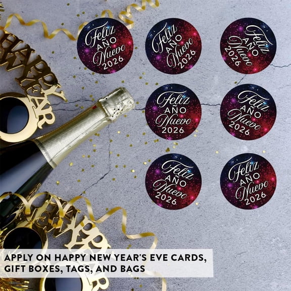 Koyal Wholesale 2" Disco Shimmer Tiles Feliz Año Nuevo Stickers for New Year Favors, 40 Pack