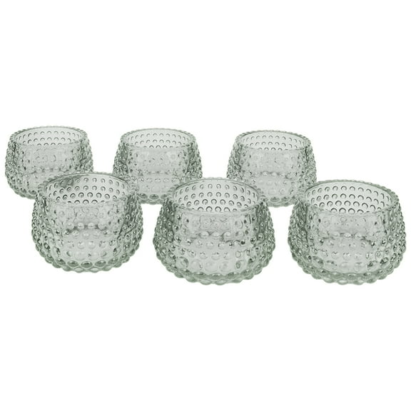 Koyal Wholesale 2" Tall Gray Modern Hobnail Glass Candle Holders, Set of 6 Holders