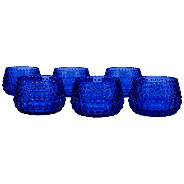Koyal Wholesale 2" Tall Navy Blue Modern Hobnail Glass Candle Holders
