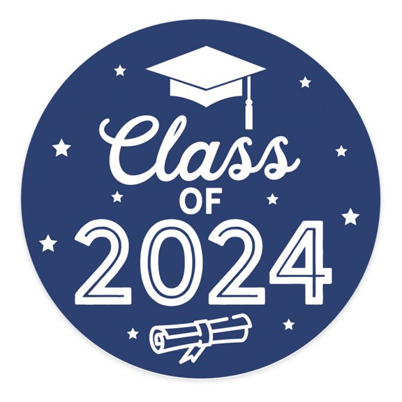 Koyal Wholesale 2024 Graduation Stickers, Navy Blue, Party Favors, Bulk 40 Pack, 2 Inch