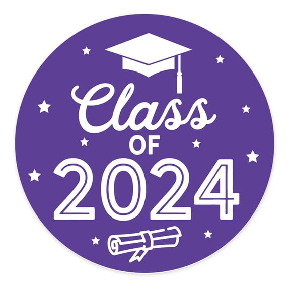 Koyal Wholesale 2024 Graduation Stickers, Purple, Party Favors, Bulk 40 Pack, 2 Inch