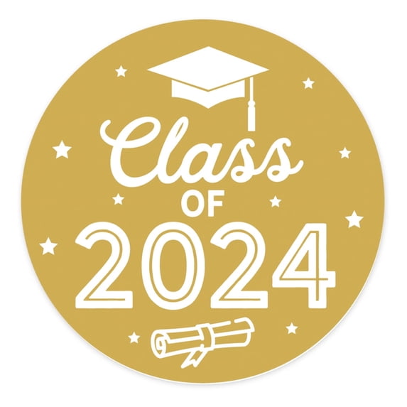 Koyal Wholesale 2024 Graduation Stickers, Yellow, Party Favors, Bulk 40 Pack, 2 Inch