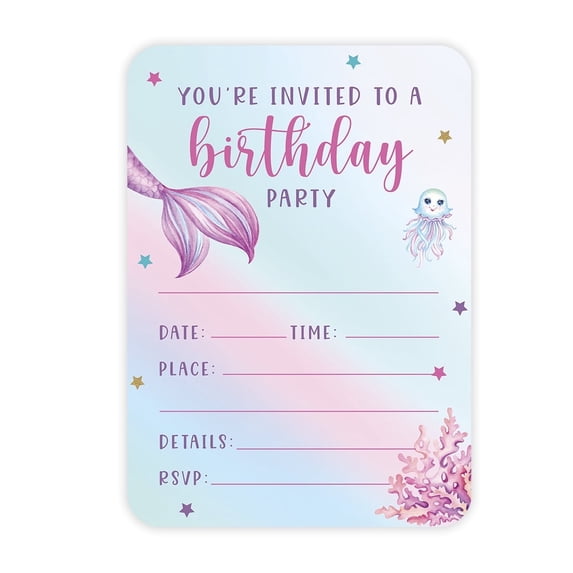 Koyal Wholesale Pastel Butterfly Birthday Paper Invitations for Girls, 1st Birthday, Blank Cards with Envelopes, 24-Pack