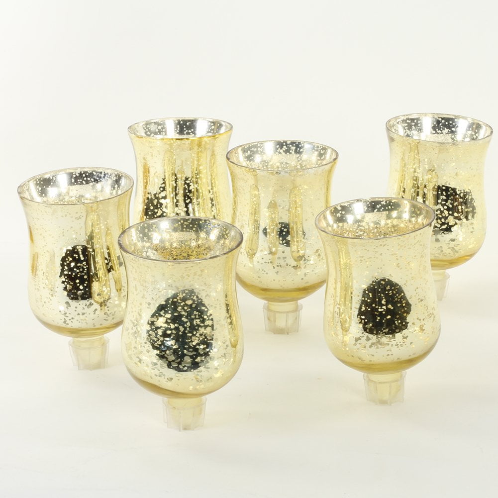 Koyal Wholesale 3.5" Antique Gold Candelabra Hurricane Mercury Glass