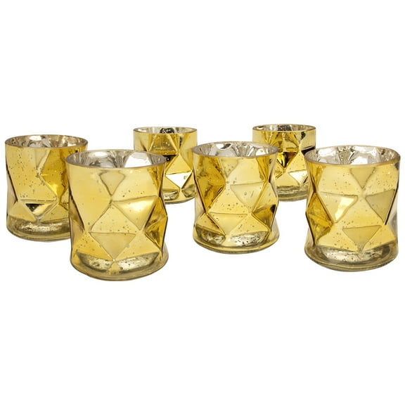 Koyal Wholesale 3.75" Tall Gold Geometric Mercury Glass Candle Holders, Set of 6 Holders, Bulk Tealight Holders