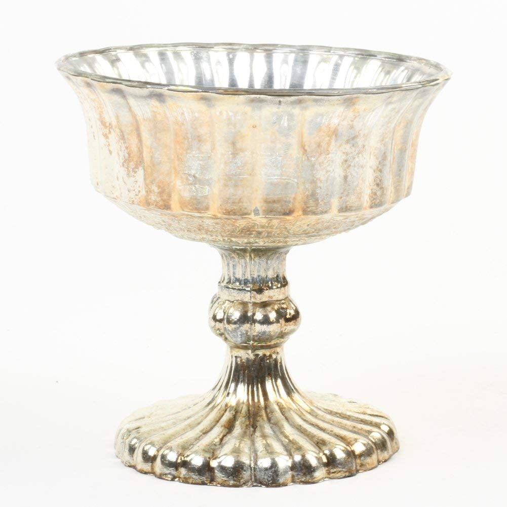 Koyal Wholesale 4.5-Inch Burnt Gold Glass Compote Bowl Pedestal Flower Bowl Centerpiece