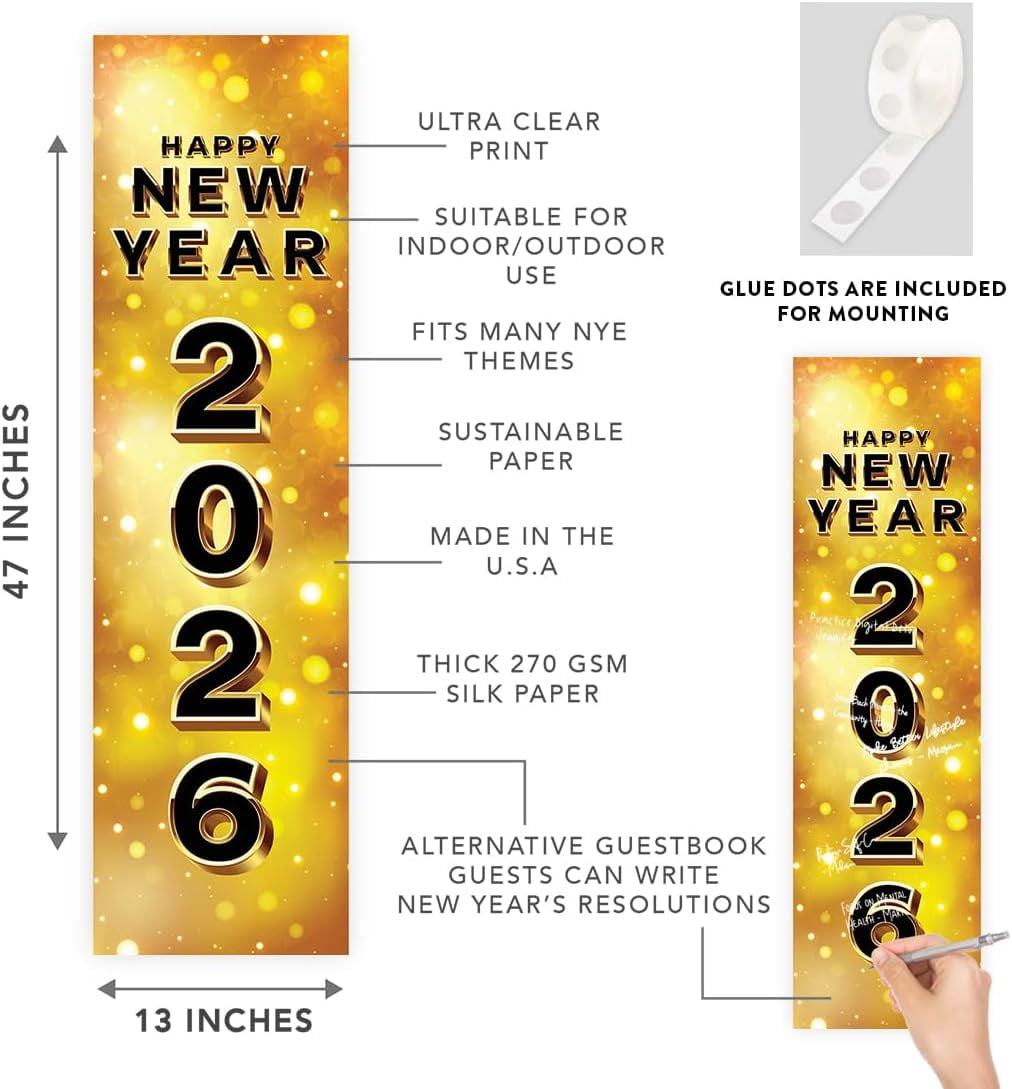 Koyal Wholesale 47x13 Happy New Year Banner Vertical Hollywood Glam New Year Dcor