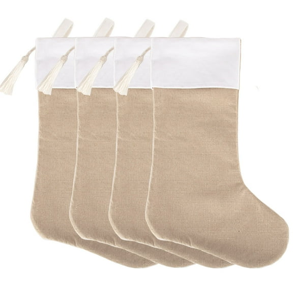 Koyal Wholesale 4Pcs Linen Christmas Stockings with Tassel DIY Sand Stocking