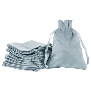 12 Pack Dusty Blue Velvet Drawstring Bags - 4x6 Inches, Satin Ribbon, Gift Jewelry Pouches