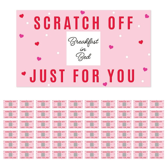 Koyal Wholesale 60 Pre-Printed DIY Scratch-Off Vouchers Couples Date Cards, Pink & Red Hearts, Valentine's Day Coupons