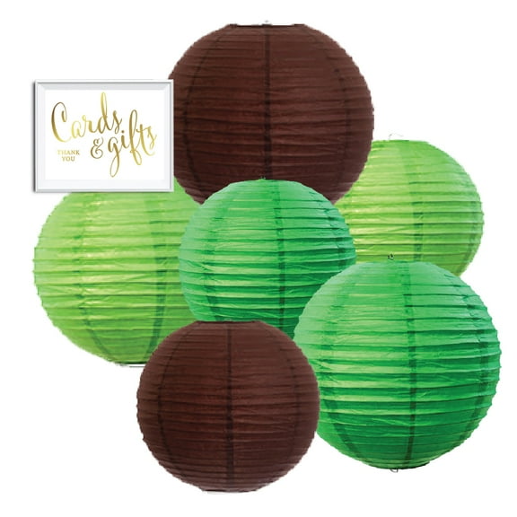 Koyal Wholesale 6pcs Brown, Kiwi Green, Emerald Green Hanging Paper Lanterns Decorative Kit