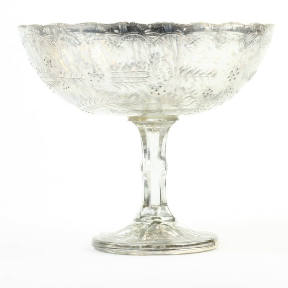 Koyal Wholesale 8 x 6.75-Inch Antique Silver Glass Compote Bowl Pedestal Flower Bowl Centerpiece