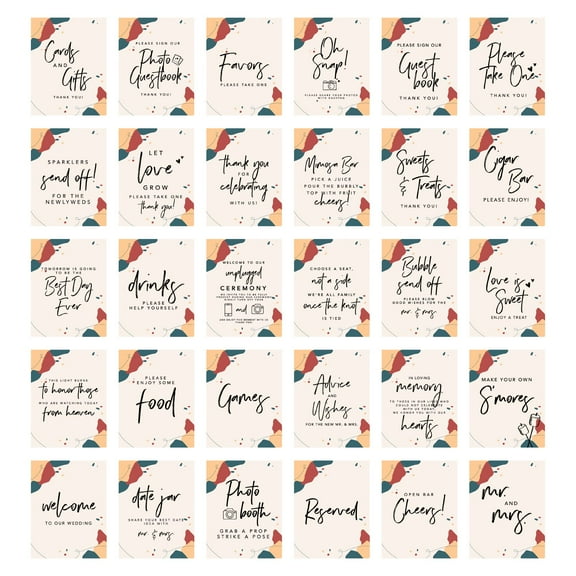 Koyal Wholesale Abstract Shapes Wedding Signs Bundle Set for Ceremony, Reception Decor Signage, 8.5 x 11", 30-Pack
