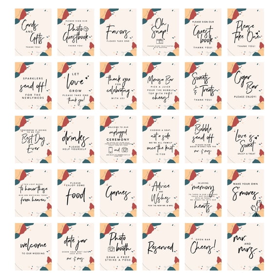 Koyal Wholesale Abstract Shapes Wedding Signs Bundle Set for Ceremony, Reception Decor Signage, 8.5 x 11", 30-Pack