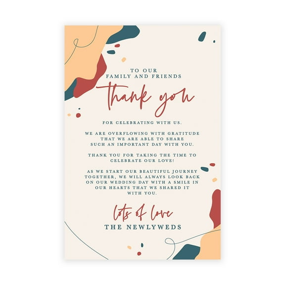 Koyal Wholesale Abstract Terracotta Wedding Thank You Place Setting Cards for Table Reception, Dinner Plates, 56-Pack