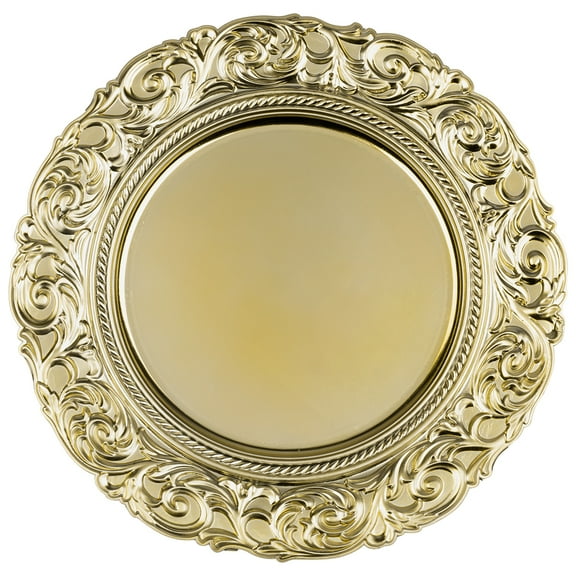 Koyal Wholesale Acrylic Charger Plates Round Metallic Gold Baroque - Set of 4 Buy Bulk for Weddings and Events