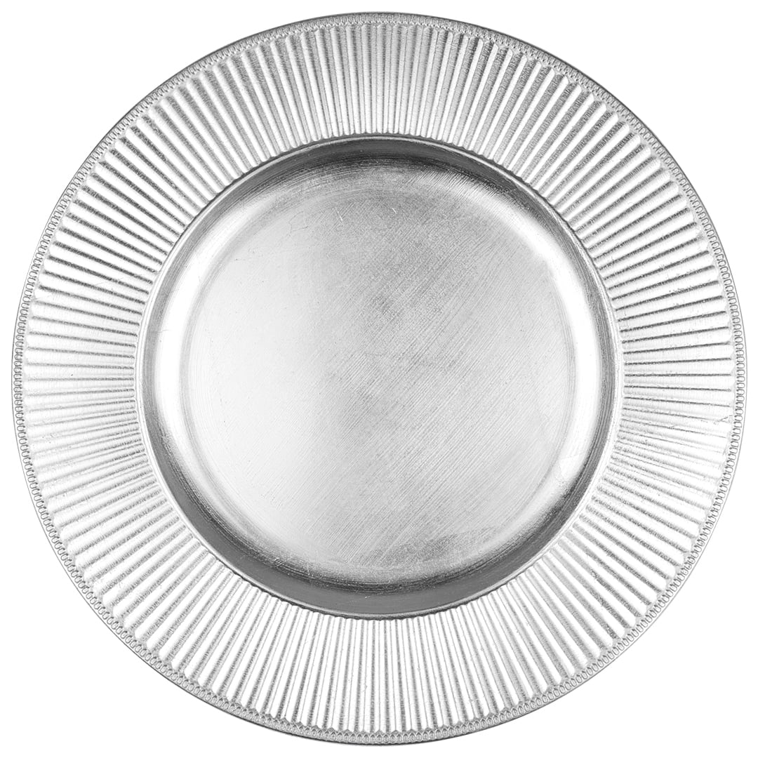 Silver Round Porcelain Charger Plates Set of 4