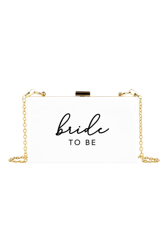 Acrylic Clutch Purse for Bride with Gold Removable Metal Chain, Bride to Be, 1-Pack
