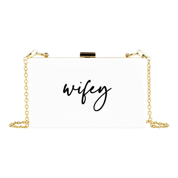 Koyal Wholesale Acrylic Clutch Purse for Bride with Gold Removable Metal Chain, Wifey, 1-Pack
