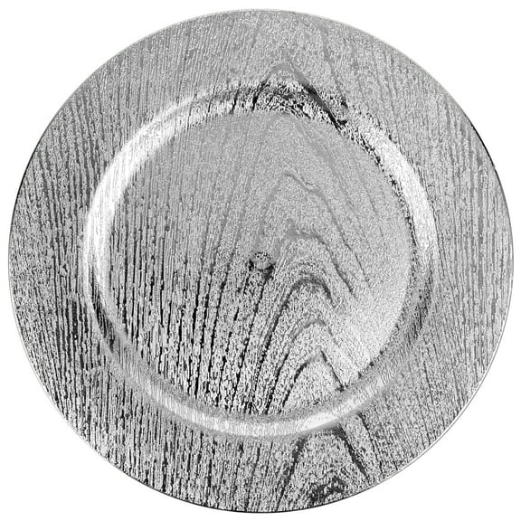Koyal Wholesale Acrylic Metallic Silver Wood Charger Plates for Weddings Birthdays Quinceaneras Party Events, Set of 4