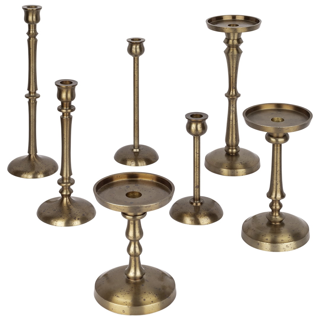 Koyal Wholesale Antique Gold Mismatched Vintage Taper Candlestick and